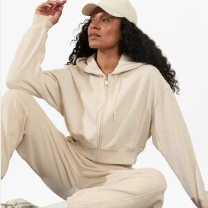 Athleta Forever Fleece Crop Full Zip - Size Small -Color Ivory